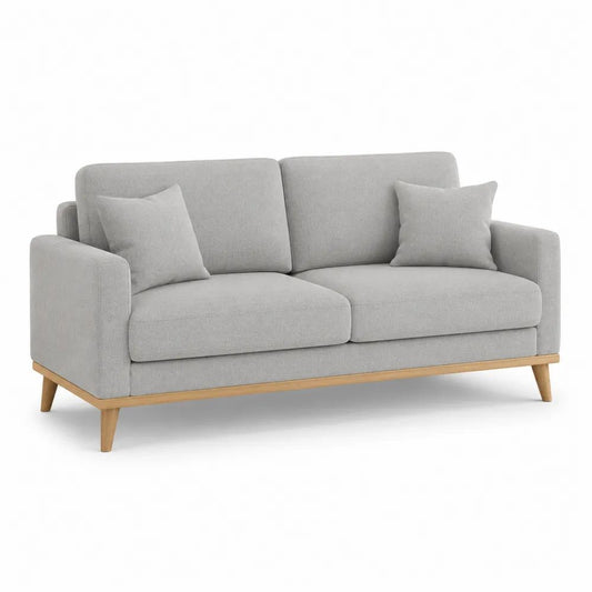 Canapé droit 2 places en tissu gris clair et bois massif, 170 × 84 × 84 cm