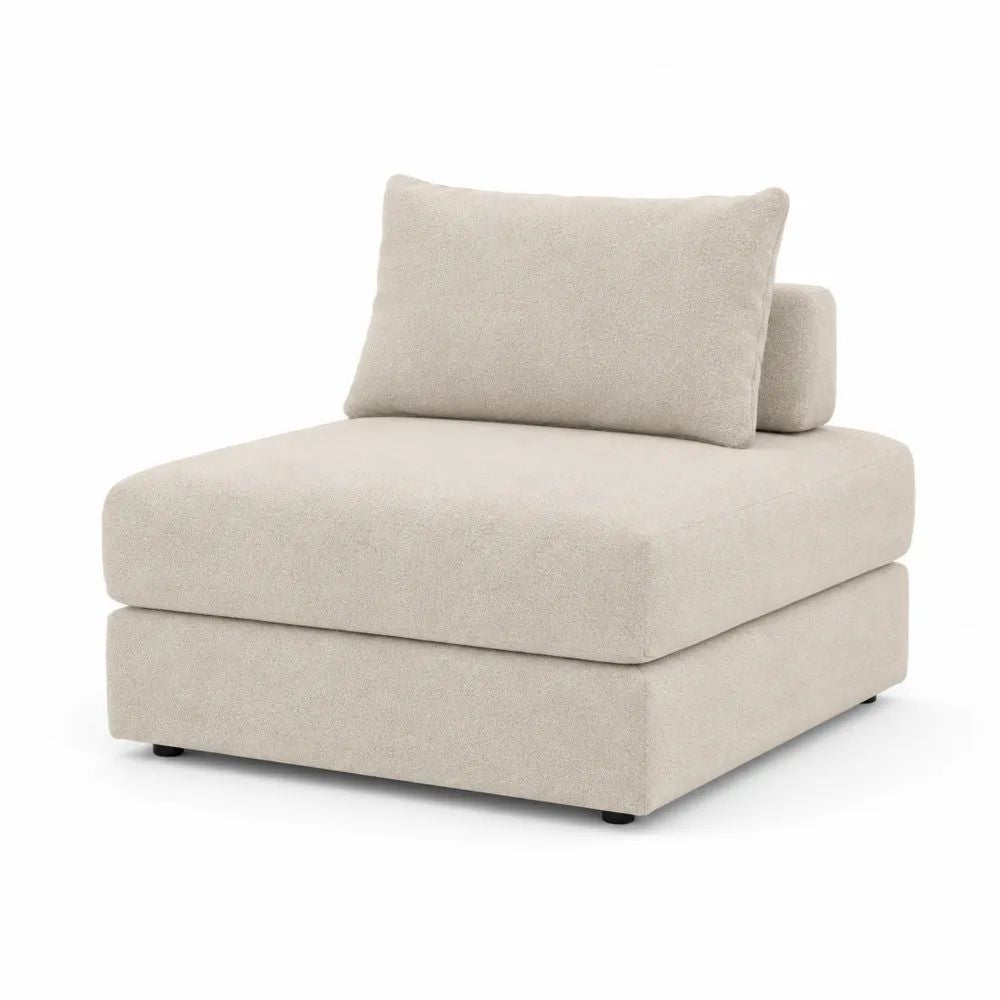 Fauteuil modulable 1 place sans accoudoirs en tissu bouclette crème, 100 × 100 × 82 cm